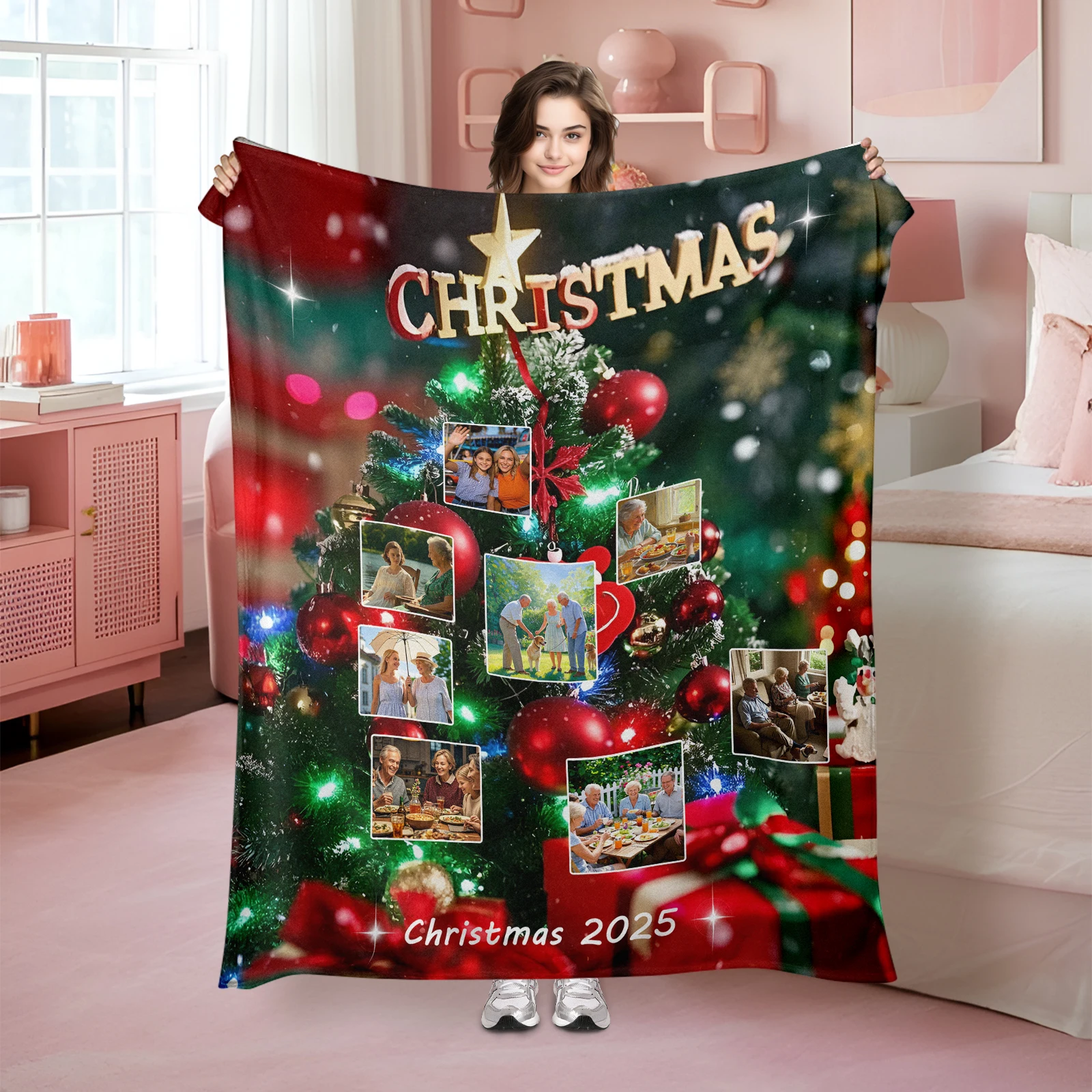 Personalized Flannel Blanket Featuring Eight Custom Images A Special Message And Classic Christmas Trees
Personalized Flannel Blanket Featuring Eight Custom Images A Special Message And Classic Christmas Trees