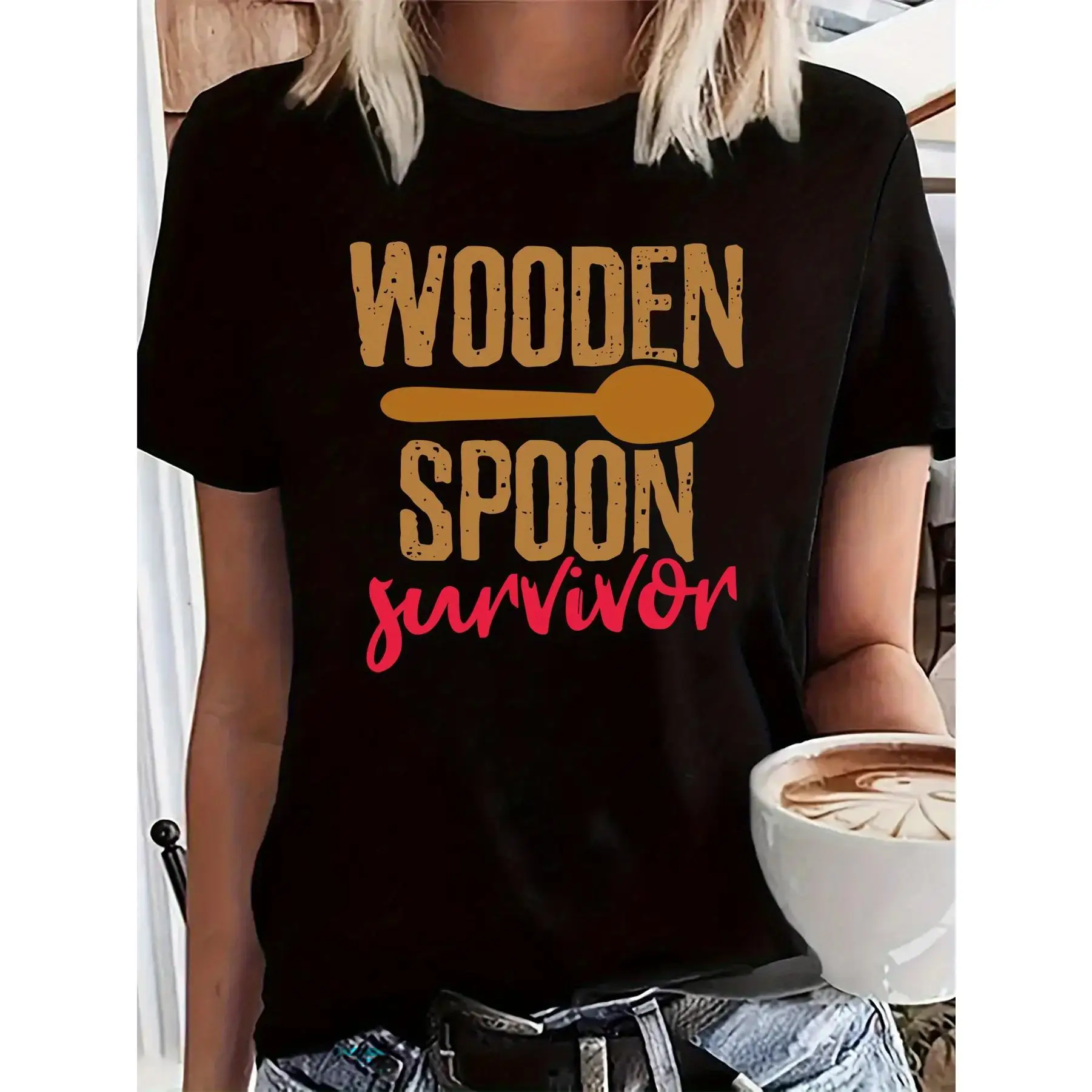 Graphic Plus Size Women's T-Shirt - Casual Crew Neck, Short Sleeve, Stretchy Blend, Machine Washable, Black with Colorful Print
Graphic Plus Size Women's T-Shirt - Casual Crew Neck, Short Sleeve, Stretchy Blend, Machine Washable, Black with Colorful Print
