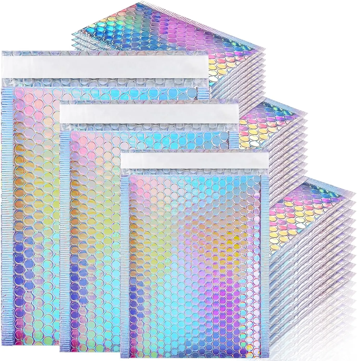 Holographic Bubble Mailers 50 Pack, 3 Sizes Waterproof Self Seal Foil Glitter Shipping Bags for Jewelry Makeup
Holographic Bubble Mailers 50 Pack, 3 Sizes Waterproof Self Seal Foil Glitter Shipping Bags for Jewelry Makeup