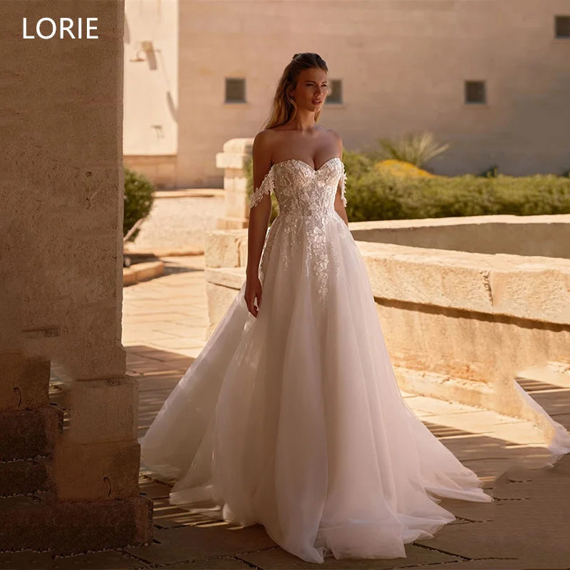 LORIE A-Line Wedding Dresses Tulle Off Shouder Lace Appliques Strapless Bridal Gown Lace Up Floor-Length Bride Gowns Customized
LORIE A-Line Wedding Dresses Tulle Off Shouder Lace Appliques Strapless Bridal Gown Lace Up Floor-Length Bride Gowns Customized