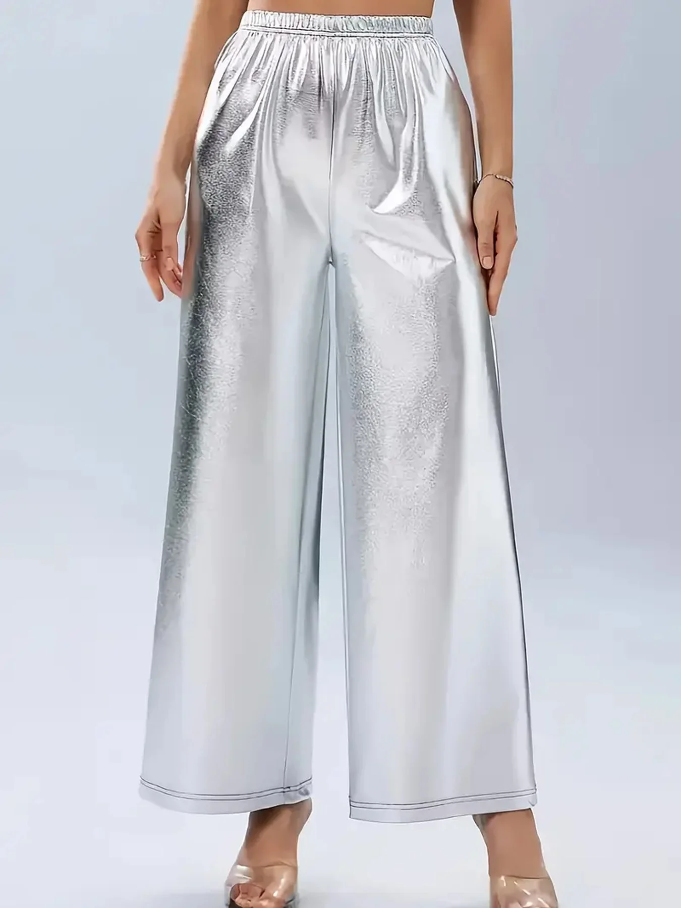 Suitable for women's plus size metal wide leg pants in spring, summer, autumn and winter - elastic waist, shiny and fashionable
Suitable for women's plus size metal wide leg pants in spring, summer, autumn and winter - elastic waist, shiny and fashionable
