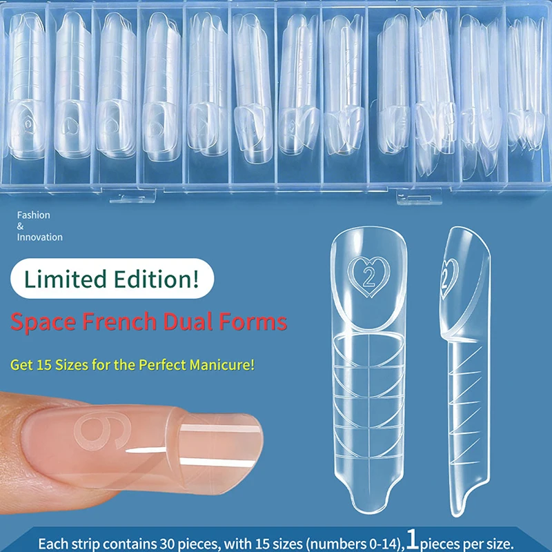 15 Sizes Clear Reusable Dual System Molds Fake Nails Space French Dual Forms For Nail Extension DIY 30/60/75/90/120/150/180Pcs
15 Sizes Clear Reusable Dual System Molds Fake Nails Space French Dual Forms For Nail Extension DIY 30/60/75/90/120/150/180Pcs