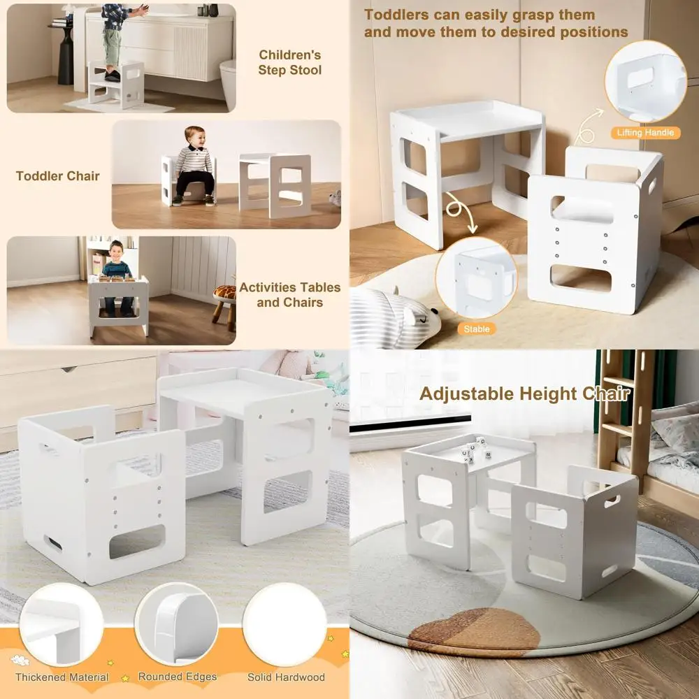 Montori Toddler Furniture Set, Wooden Table and Chair with Height-Adjustable Stool for 1-3 Year Olds - White
Montori Toddler Furniture Set, Wooden Table and Chair with Height-Adjustable Stool for 1-3 Year Olds - White