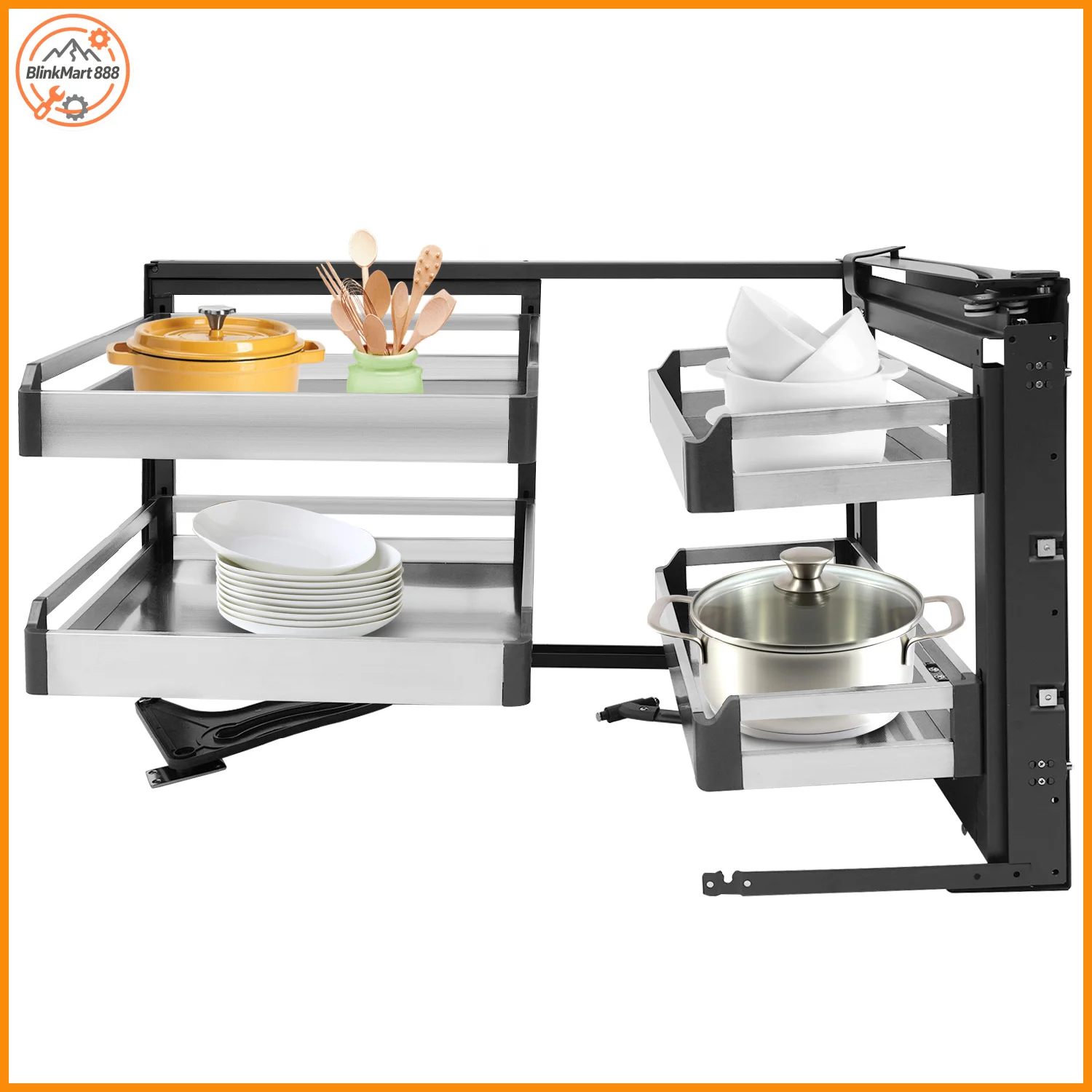 Corner Cabinet Organizer| 115° Degree Opening Blind Corner Cabinet| 15 inches Right Open Pull Out Kitchen Storage Organizer
Corner Cabinet Organizer| 115° Degree Opening Blind Corner Cabinet| 15 inches Right Open Pull Out Kitchen Storage Organizer