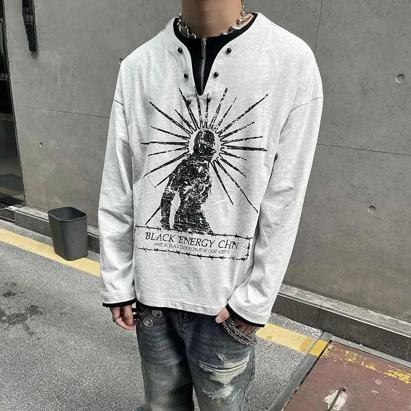 MWJLPWQ Portrait Printing Half Zipper Design Fake Two Pieces T-Shirt Men's American Street Long Sleeve Tide Loose Tee Top 16618
MWJLPWQ Portrait Printing Half Zipper Design Fake Two Pieces T-Shirt Men's American Street Long Sleeve Tide Loose Tee Top 16618