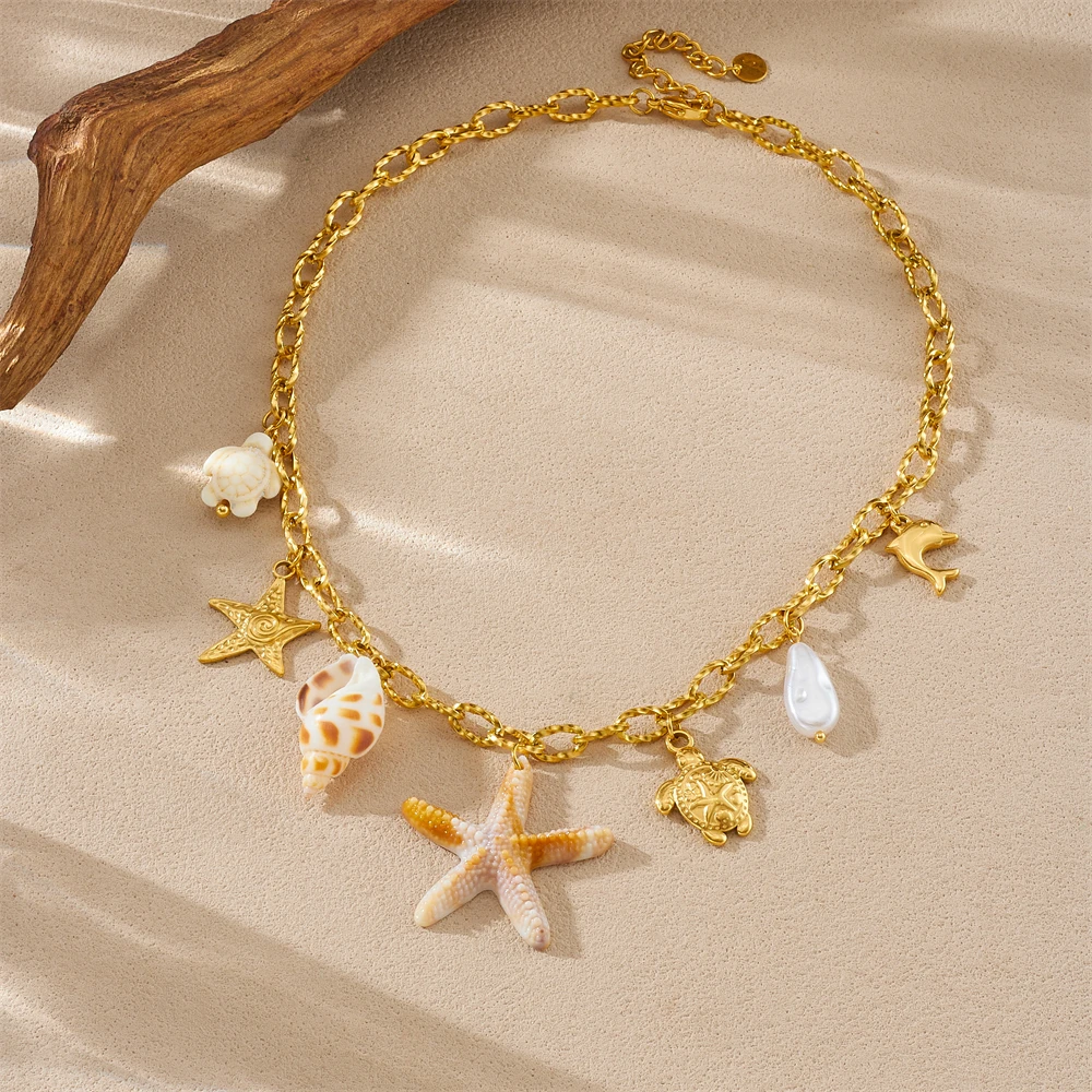 LAMENGLY 316L Stainless Steel Summer Ocean Style Starfish Conch Turtle Pendant Necklace Women Daily Wear Neck Chain Leisure Gift
LAMENGLY 316L Stainless Steel Summer Ocean Style Starfish Conch Turtle Pendant Necklace Women Daily Wear Neck Chain Leisure Gift