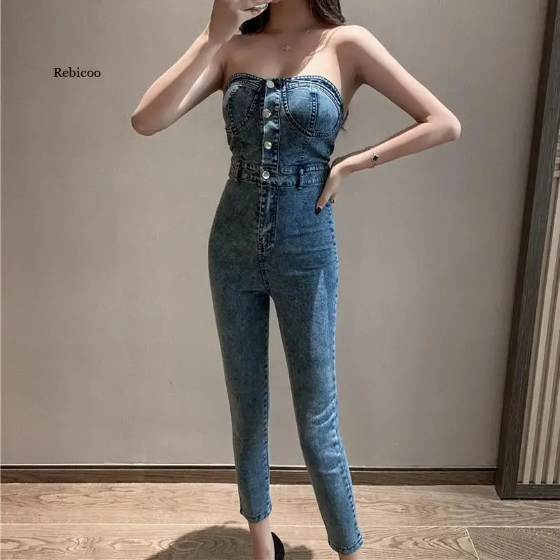 Sexy Women Denim Overalls Off Shoulder High Waist Fashion Jeans Rompers Korean Ladies Slim Pencil Ankle-Length Jumpsuits
Sexy Women Denim Overalls Off Shoulder High Waist Fashion Jeans Rompers Korean Ladies Slim Pencil Ankle-Length Jumpsuits