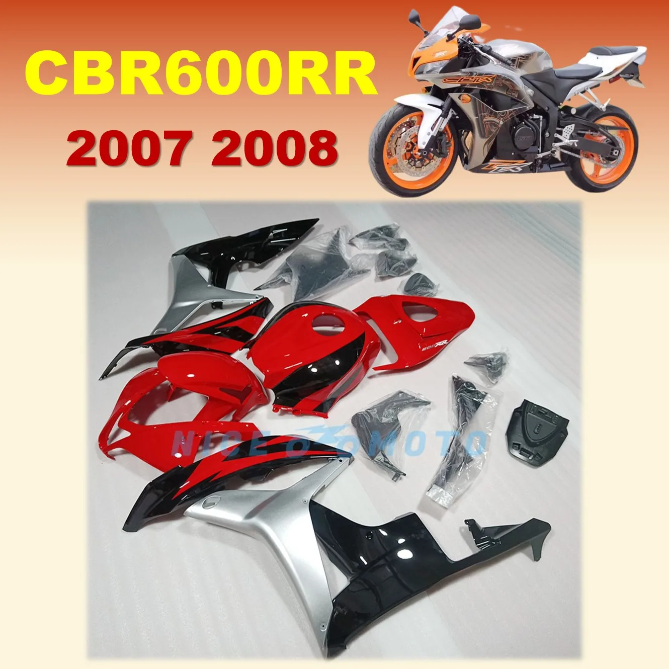 ABS Injection Bodywork Cowl For HONDA CBR600 RR CBR600RR CBR 600RR 2007 2008 Gloss red black silvery Fairing Kit
ABS Injection Bodywork Cowl For HONDA CBR600 RR CBR600RR CBR 600RR 2007 2008 Gloss red black silvery Fairing Kit