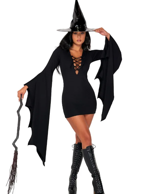 Sexy Halloween Party Dress Autumn Fashion New Witch Slim Deep V Neck Hollow Bat Sleeve Solid Color Mini Dresses For Women
Sexy Halloween Party Dress Autumn Fashion New Witch Slim Deep V Neck Hollow Bat Sleeve Solid Color Mini Dresses For Women