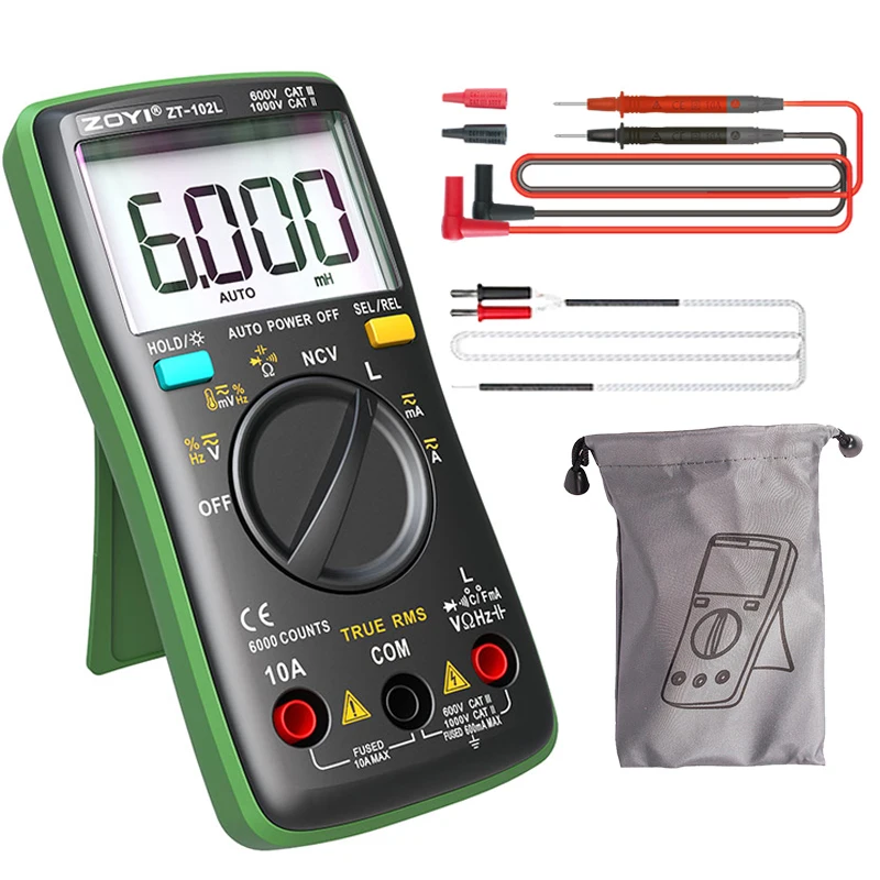 ZOYI ZT-102L Multimeter 6000 Counts True RMS Auto Range NCV AC/DC Voltage Capacitance Tester for Home Appliance Repair
ZOYI ZT-102L Multimeter 6000 Counts True RMS Auto Range NCV AC/DC Voltage Capacitance Tester for Home Appliance Repair