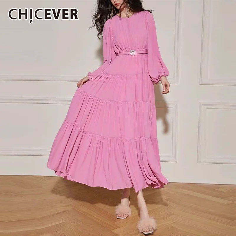 CHICEVER однотонные элегантные плиссированные женские длинные платья с круглым вырезом и пышными рукавами, высокой талией, темпераментные платья с поясом, женский стиль
CHICEVER однотонные элегантные плиссированные женские длинные платья с круглым вырезом и пышными рукавами, высокой талией, темпераментные платья с поясом, женский стиль