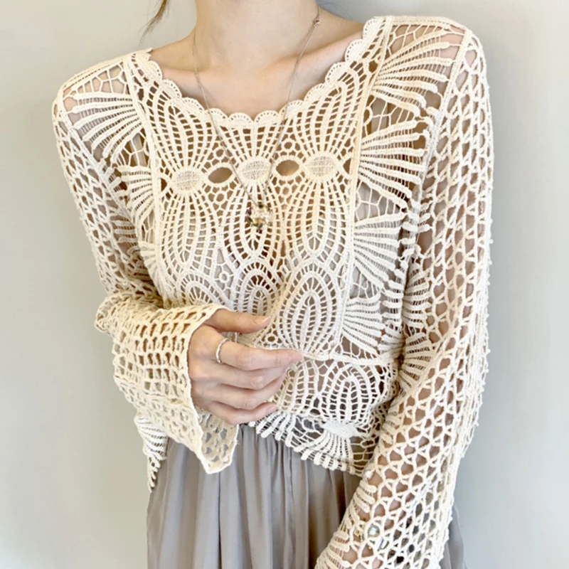 Korean Style Summer Spring Women Crochet Hollow Out Beige White Full Flare Sleeve Top Shirt , Woman Fashion Clothing Tops Shirts
Korean Style Summer Spring Women Crochet Hollow Out Beige White Full Flare Sleeve Top Shirt , Woman Fashion Clothing Tops Shirts