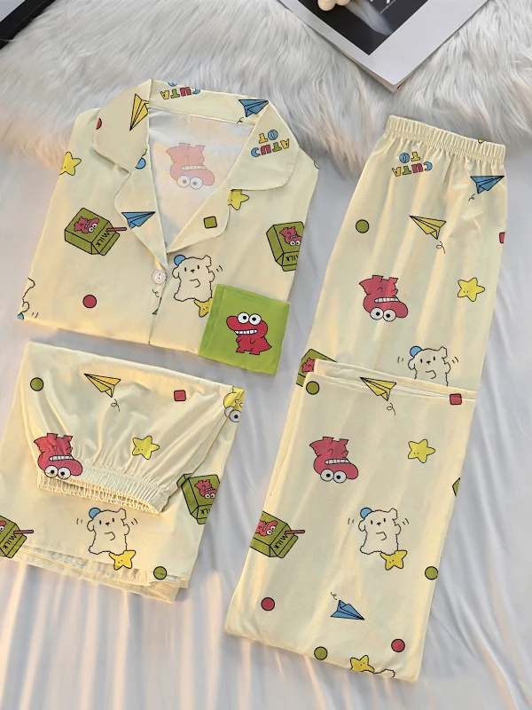 Cute Cartoon Summer Sleepwear Short Sleeve Thin Home Clothes for Women Students Dormitory Casual Three-piece Set Outdoor Wear
Cute Cartoon Summer Sleepwear Short Sleeve Thin Home Clothes for Women Students Dormitory Casual Three-piece Set Outdoor Wear