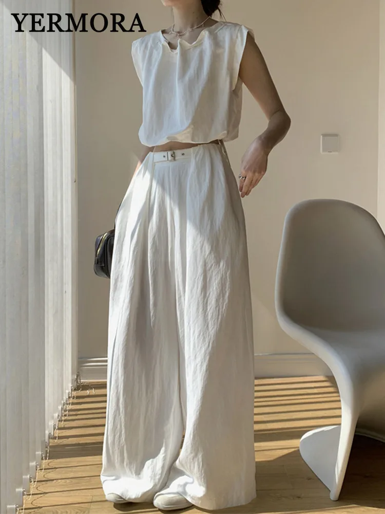 YERMORA Women Two Pieces Set White Brief Casual Short Tops Loose New Belted Wide Leg Pants Fashion Tide Spring Summer 2025
YERMORA Women Two Pieces Set White Brief Casual Short Tops Loose New Belted Wide Leg Pants Fashion Tide Spring Summer 2025