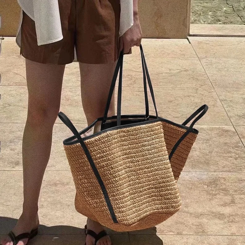 Fashion Pp Straw Tote Bag Casual Women Handbags Luxury Pu Leather Patchwork Shoulder Bags Large Capacity Summer Beach Bag 2024
Fashion Pp Straw Tote Bag Casual Women Handbags Luxury Pu Leather Patchwork Shoulder Bags Large Capacity Summer Beach Bag 2024