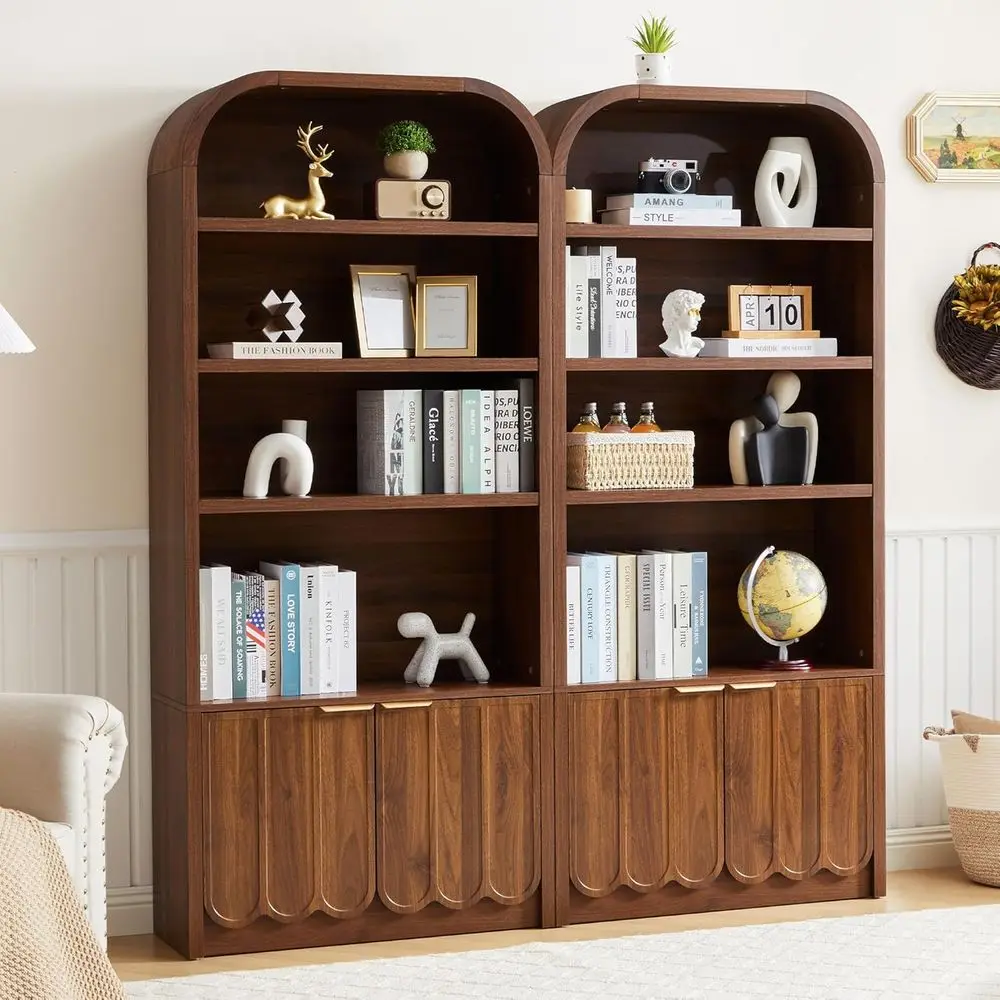 70 High Arched 2-Piece Bookshelf Set with Storage Cabinet and 4-Tier Scalloped Wood Bookcase in Walnut Finish for Living Room, B
70 High Arched 2-Piece Bookshelf Set with Storage Cabinet and 4-Tier Scalloped Wood Bookcase in Walnut Finish for Living Room, B