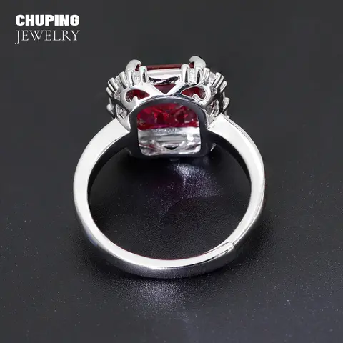 ChuPing joyería fina laboratorio rubí Esmeralda corte 8*10mm 4CT anillo S925 anillo de aniversario para mujer banda de boda regalo de compromiso clásico
