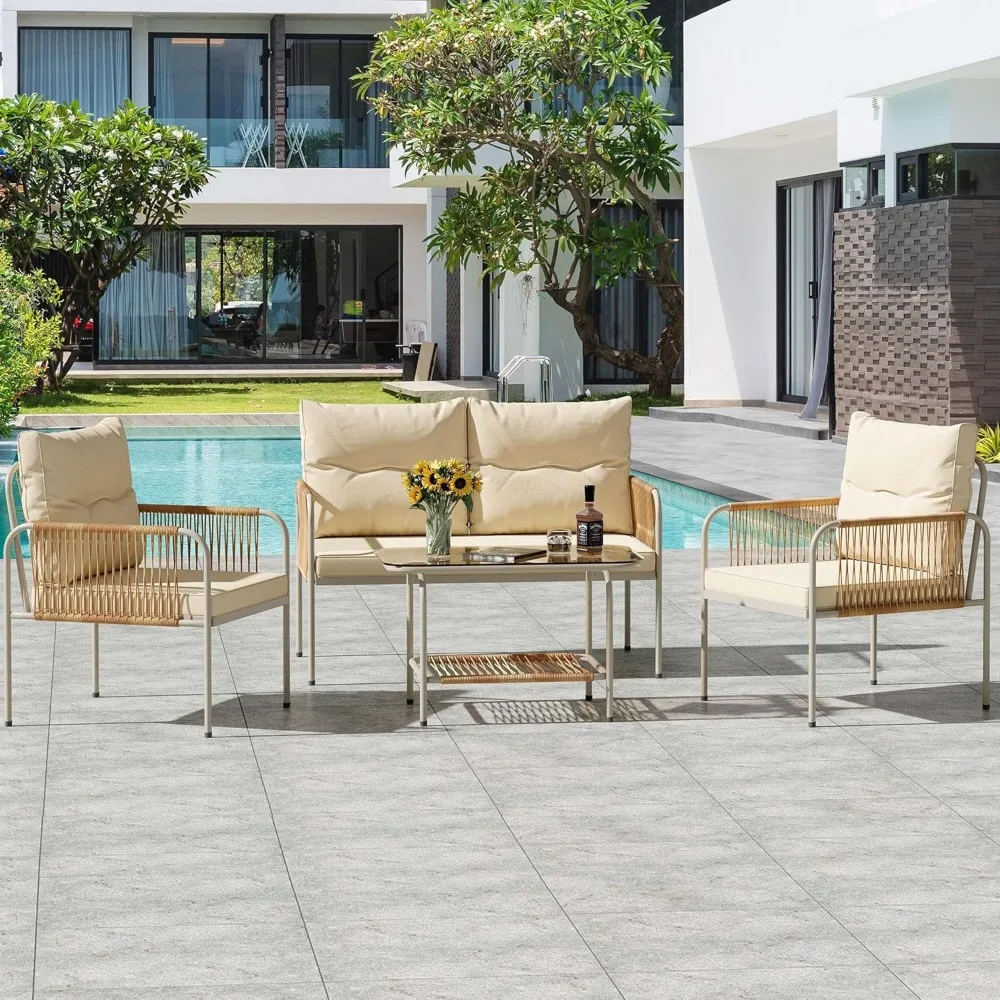 Patio Furniture Set, 4 Pieces Wicker Outdoor Conversation Set, All-Weather PE Rattan Bistro Set with Glass Side Table and Cushi
Patio Furniture Set, 4 Pieces Wicker Outdoor Conversation Set, All-Weather PE Rattan Bistro Set with Glass Side Table and Cushi