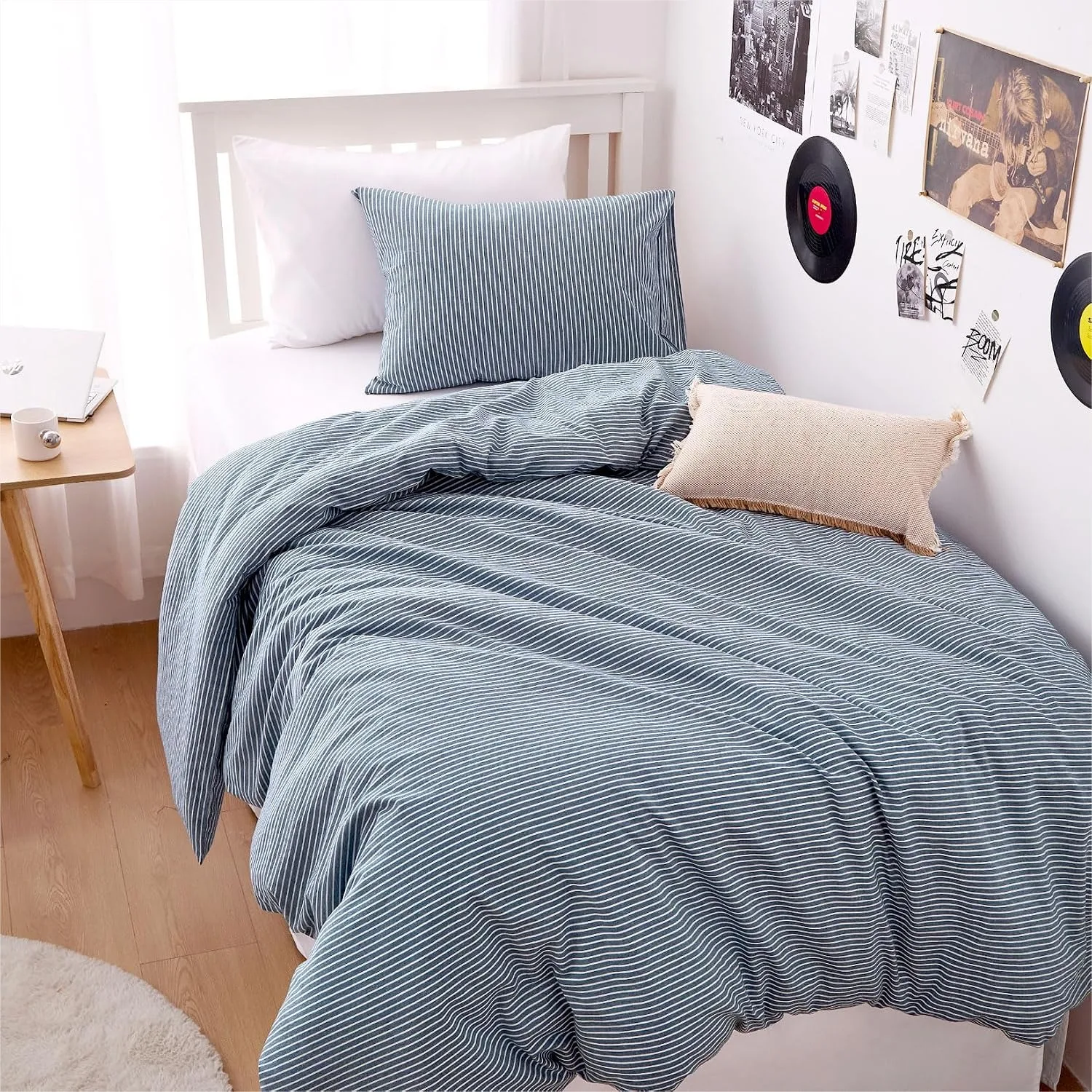 Striped Cotton Duvet Cover Set, 100% Washed Cotton Bedding, 3 Pieces Twin/Twin XL, Denim Blue
Striped Cotton Duvet Cover Set, 100% Washed Cotton Bedding, 3 Pieces Twin/Twin XL, Denim Blue