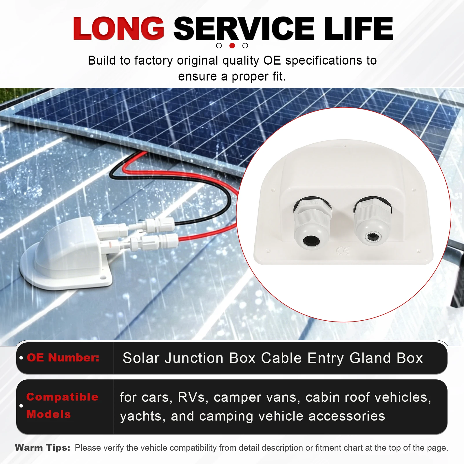 ABS White Waterproof Solar Panel Double/Single Hole Wire Cable Entry Gland Sealing Junction Box Curved Connector for RV Caravan
ABS White Waterproof Solar Panel Double/Single Hole Wire Cable Entry Gland Sealing Junction Box Curved Connector for RV Caravan