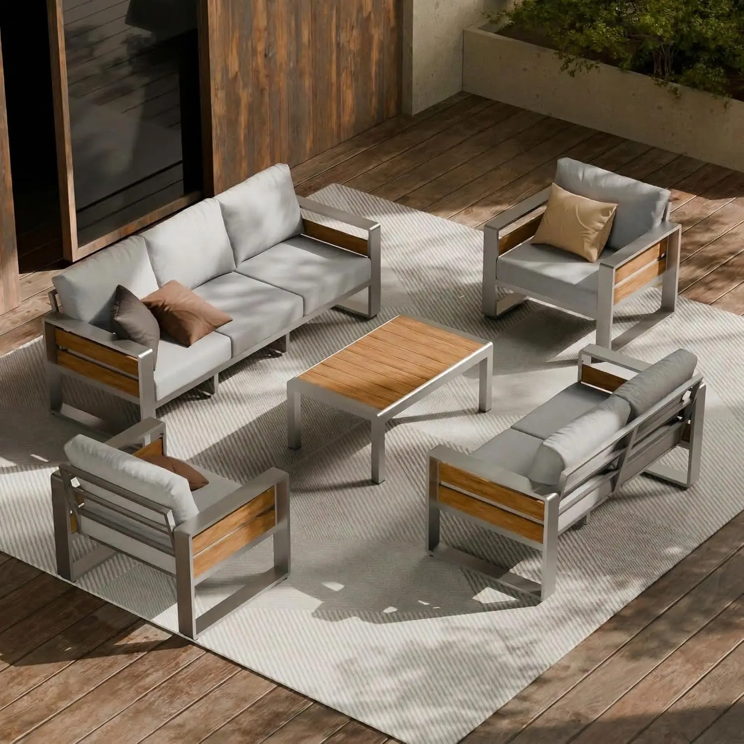 Aluminum Patio Conversation Set 5PCS Metal Sectional with Table & Washable Cushions Garden Backyard Silver, Customized
Aluminum Patio Conversation Set 5PCS Metal Sectional with Table & Washable Cushions Garden Backyard Silver, Customized