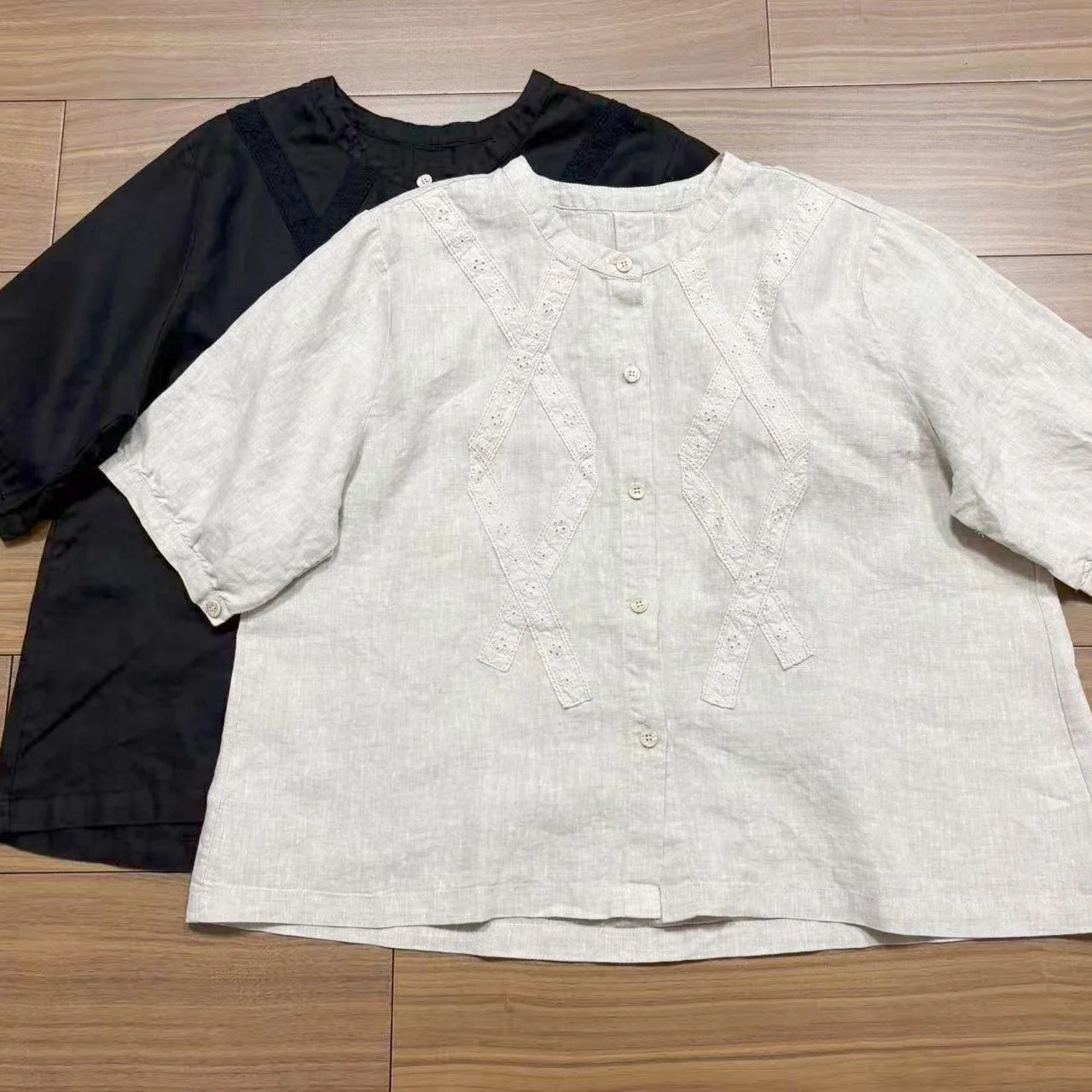 Pure Linen Short Sleeve Lace Stripe Women's Shirt Summer 2026 Sweet round Neck plus Size Slimming Fashionable Casual Blouse
Pure Linen Short Sleeve Lace Stripe Women's Shirt Summer 2026 Sweet round Neck plus Size Slimming Fashionable Casual Blouse