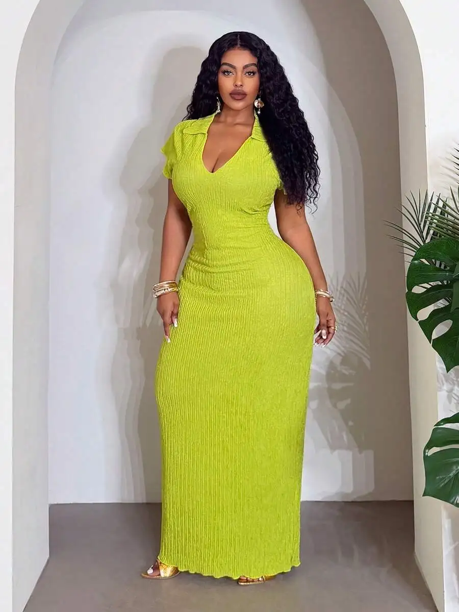 Ribbed Collar V-Neck Maxi Dress Lime Green Bodycon Knit Dress For Women
Ribbed Collar V-Neck Maxi Dress Lime Green Bodycon Knit Dress For Women