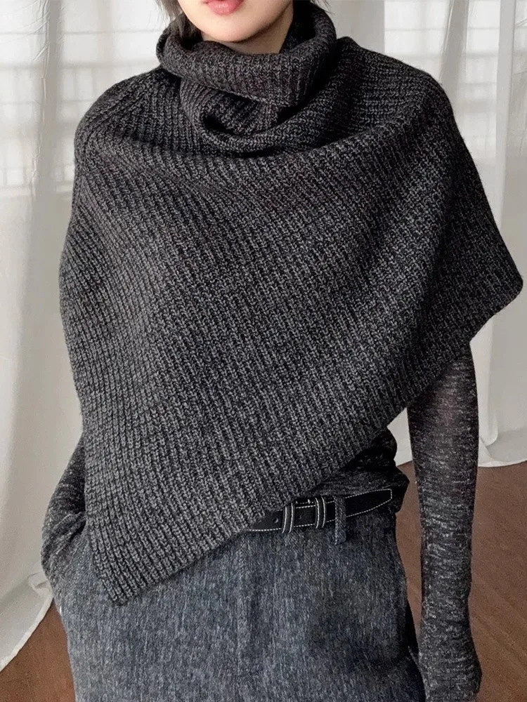 Deep Grey High Collar Knitted Scarf Women's Winter Fashionable Layered Overhead Neck Warmer Shawl Cape Thick Warmth Accessory
Deep Grey High Collar Knitted Scarf Women's Winter Fashionable Layered Overhead Neck Warmer Shawl Cape Thick Warmth Accessory