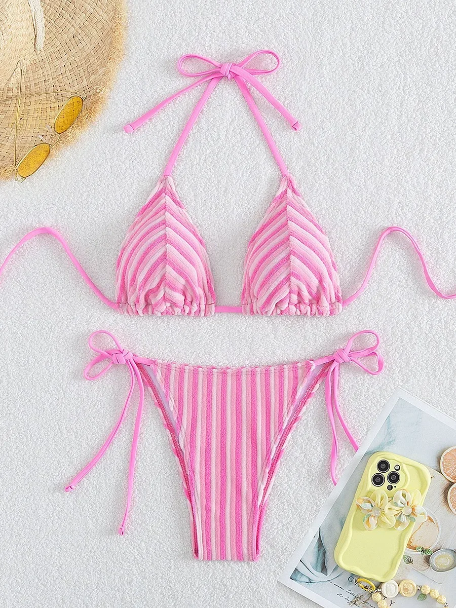 Sexy Pink Stripe Bikini Set 2024 Women Halter Push Up Bra Tie Side Triangle Swimsuit Brazilian Beach Bathing Suit Micro Swimwear
Sexy Pink Stripe Bikini Set 2024 Women Halter Push Up Bra Tie Side Triangle Swimsuit Brazilian Beach Bathing Suit Micro Swimwear
