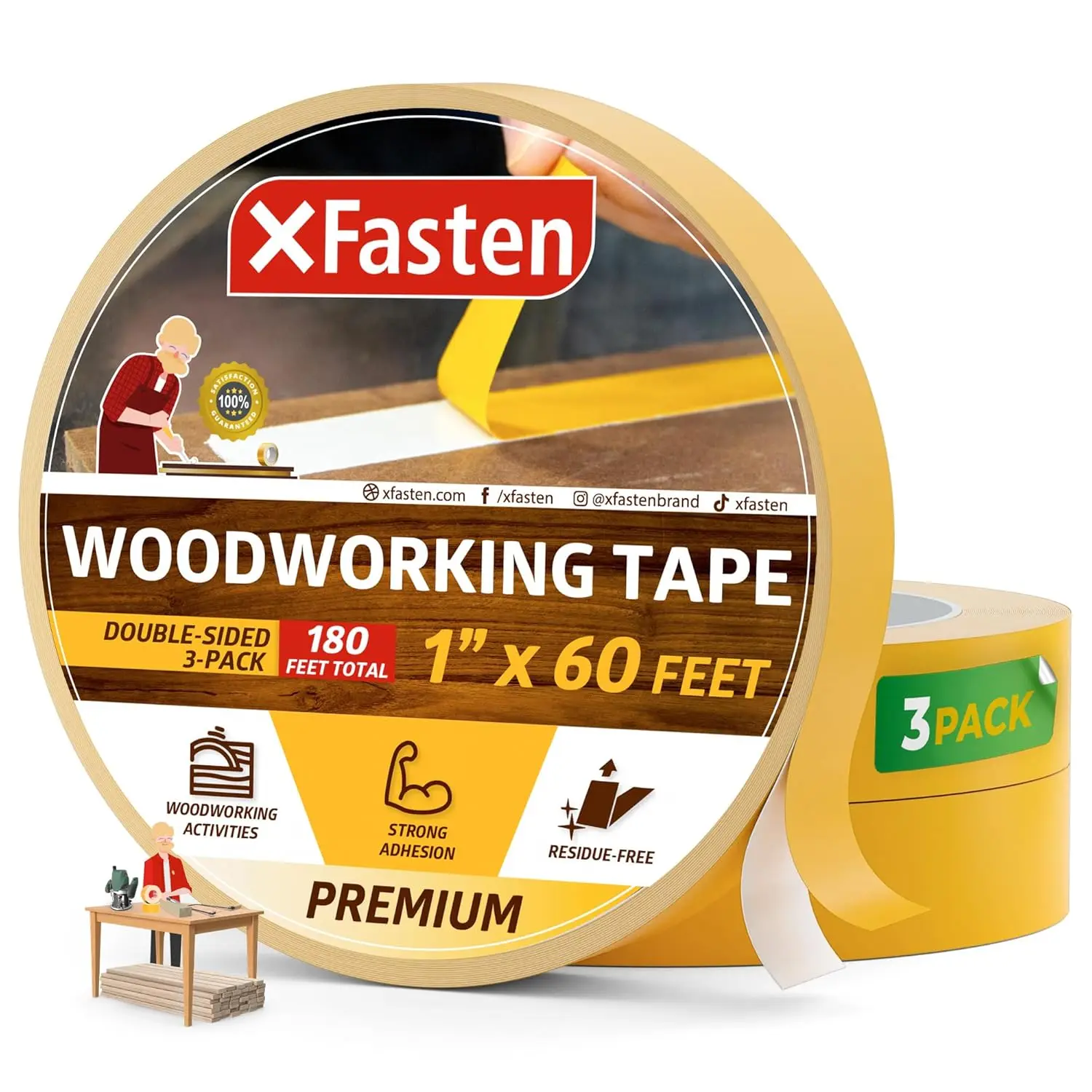 Double Sided Woodworking Tape 1 Inch x 180 (3-Pack) for Wood Template, Edge Banding, Routing, Anchoring, Strong Adhesion but
Double Sided Woodworking Tape 1 Inch x 180 (3-Pack) for Wood Template, Edge Banding, Routing, Anchoring, Strong Adhesion but