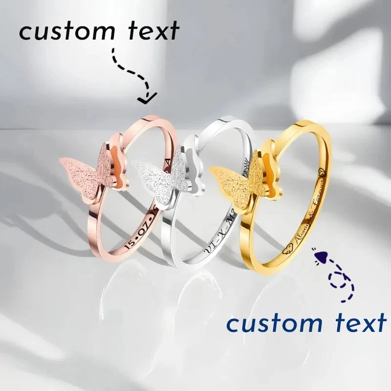 1 pc Custom Butterfly Frosted Ring Stainless Steel For Women Personalized Jewelry Birthday Valentine's Day Gift Name Engrave
1 pc Custom Butterfly Frosted Ring Stainless Steel For Women Personalized Jewelry Birthday Valentine's Day Gift Name Engrave