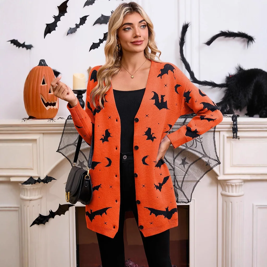 Womens loween Bat Jacquard Long Cardigan Sweater Comfortable Loose Fit ort Outerwear for Commute Winter Faion Ladies
Womens loween Bat Jacquard Long Cardigan Sweater Comfortable Loose Fit ort Outerwear for Commute Winter Faion Ladies