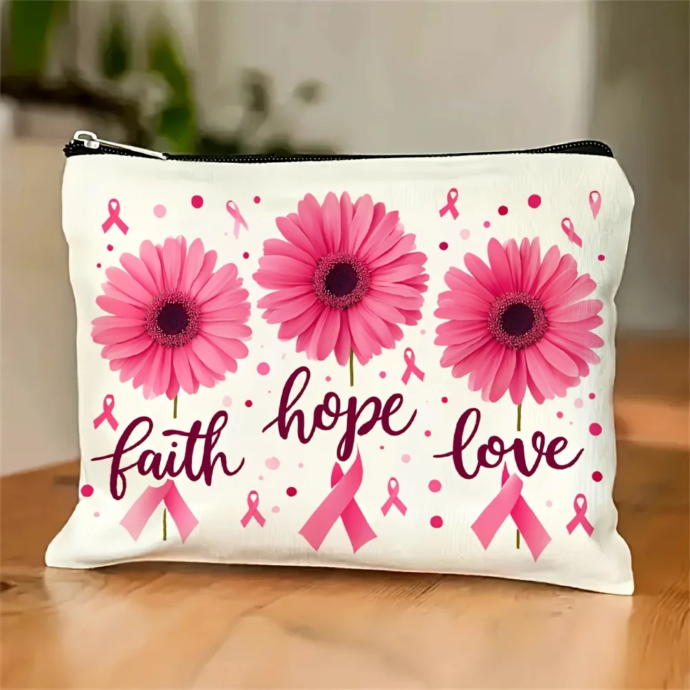 A Pink Daisy And Love Of Hope Printed Cosmetic Bag - Cute Multifunctional Zipper Pouch For Women, Jewelry Storage Bag,
A Pink Daisy And Love Of Hope Printed Cosmetic Bag - Cute Multifunctional Zipper Pouch For Women, Jewelry Storage Bag,