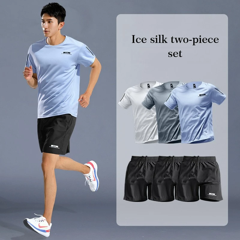 Summer Suit Men's Ice Silk Running Quick-drying Clothes T-shirt Short-sleeved Fitness Feather Basketball Shorts Training
Summer Suit Men's Ice Silk Running Quick-drying Clothes T-shirt Short-sleeved Fitness Feather Basketball Shorts Training