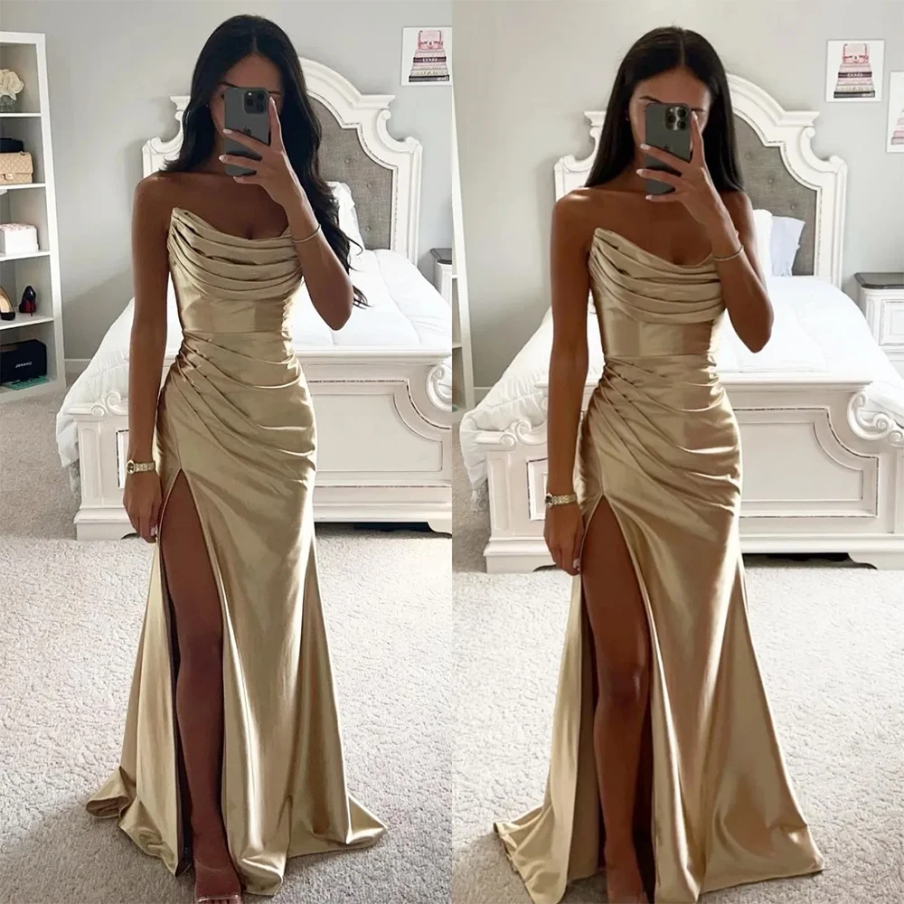 Simple Evening Dresses for Elegant Women Fashion Strapless Pleat Sleeveless Sweep Train Dress Special Occasion Prom Gowns
Simple Evening Dresses for Elegant Women Fashion Strapless Pleat Sleeveless Sweep Train Dress Special Occasion Prom Gowns