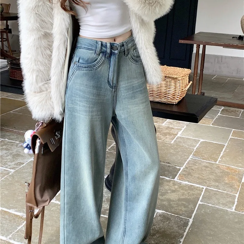 Thiened Fce-Lined Loose Straight Leg Light Blue Jeans Women's Winter New Sle Wide Leg Long Trousers Casual High Waist
Thiened Fce-Lined Loose Straight Leg Light Blue Jeans Women's Winter New Sle Wide Leg Long Trousers Casual High Waist