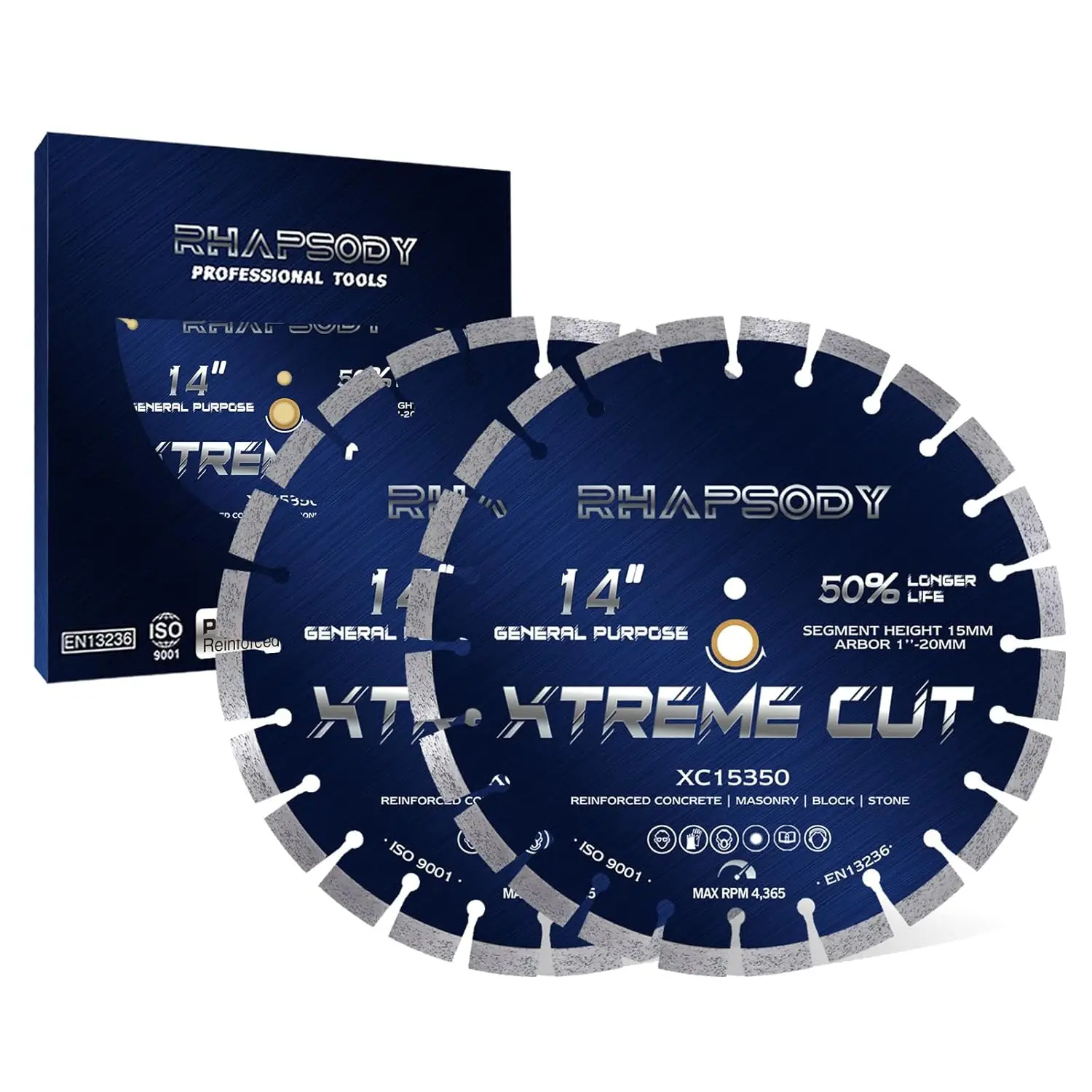 14 Inch Diamond Concrete Saw Blade, 2-Pack Segmented for Dry/Wet Cutting of Concrete, Masonry, Brick, Block with 1"-20mm Arbor
14 Inch Diamond Concrete Saw Blade, 2-Pack Segmented for Dry/Wet Cutting of Concrete, Masonry, Brick, Block with 1"-20mm Arbor