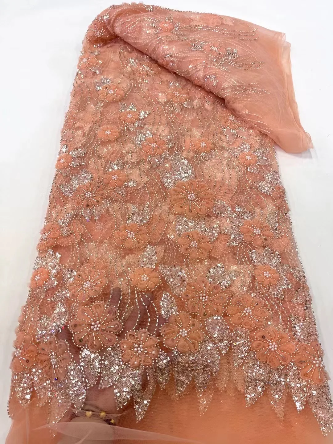 French 3D Flower Lace Fabric African Mesh Tulle Lace Fabric with Beads Bridal Lace for Sewing Wedding 5Yards HXC5936
French 3D Flower Lace Fabric African Mesh Tulle Lace Fabric with Beads Bridal Lace for Sewing Wedding 5Yards HXC5936