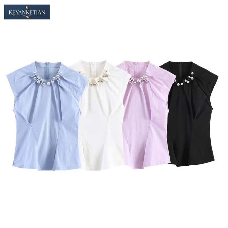 KEYANKETIAN 2026 Elegant Minimalist Sleeveless Blouse Slim Fit Round Neck, Pearl Embellishments Pleated Bust Flying Sleeve Shirt
KEYANKETIAN 2026 Elegant Minimalist Sleeveless Blouse Slim Fit Round Neck, Pearl Embellishments Pleated Bust Flying Sleeve Shirt