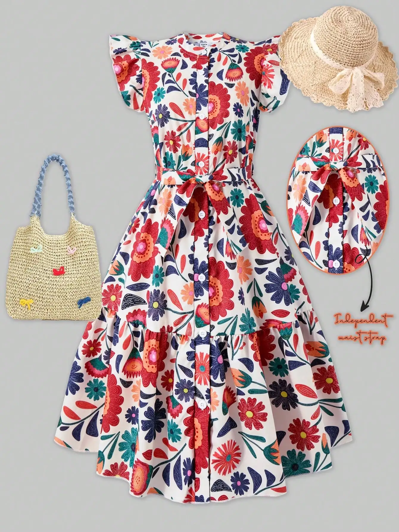 Floral Print Woven Shirt Dress With Ruffle Sleeves And Adjustable Waist Belt For Women
Floral Print Woven Shirt Dress With Ruffle Sleeves And Adjustable Waist Belt For Women