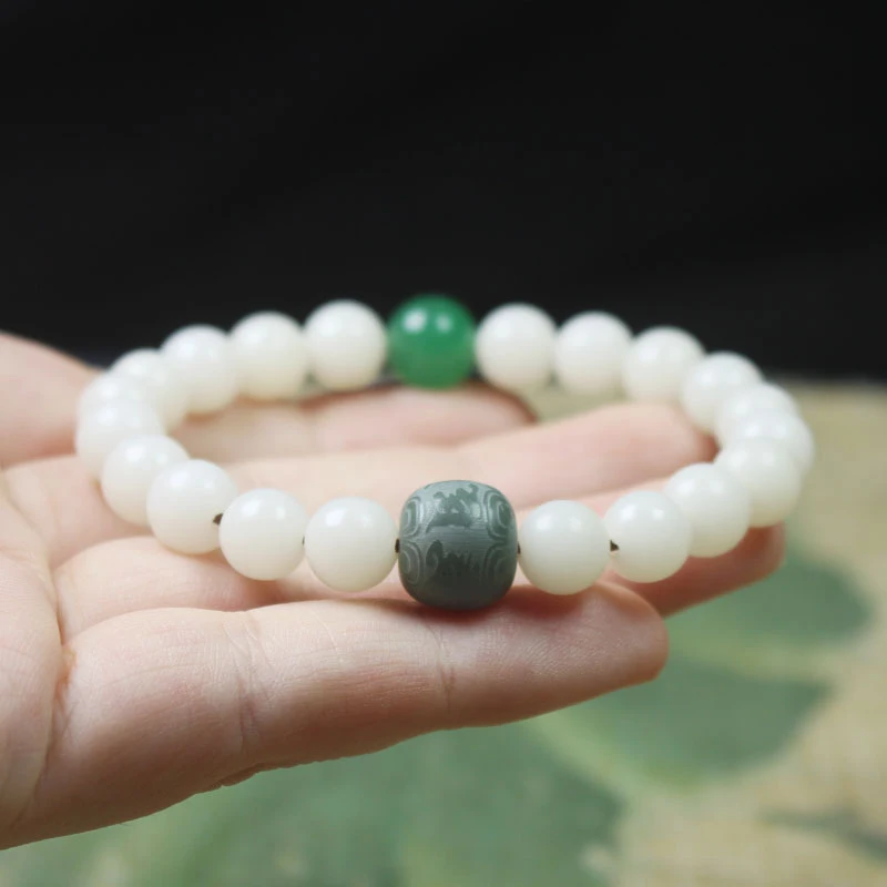 White Jade Bodhi 8mm Bracelet, Green Yinpi Barrel Bead Six-Character Mantra Bracelet, Unisex Prayer Beads, Decorative Hand Acces
White Jade Bodhi 8mm Bracelet, Green Yinpi Barrel Bead Six-Character Mantra Bracelet, Unisex Prayer Beads, Decorative Hand Acces