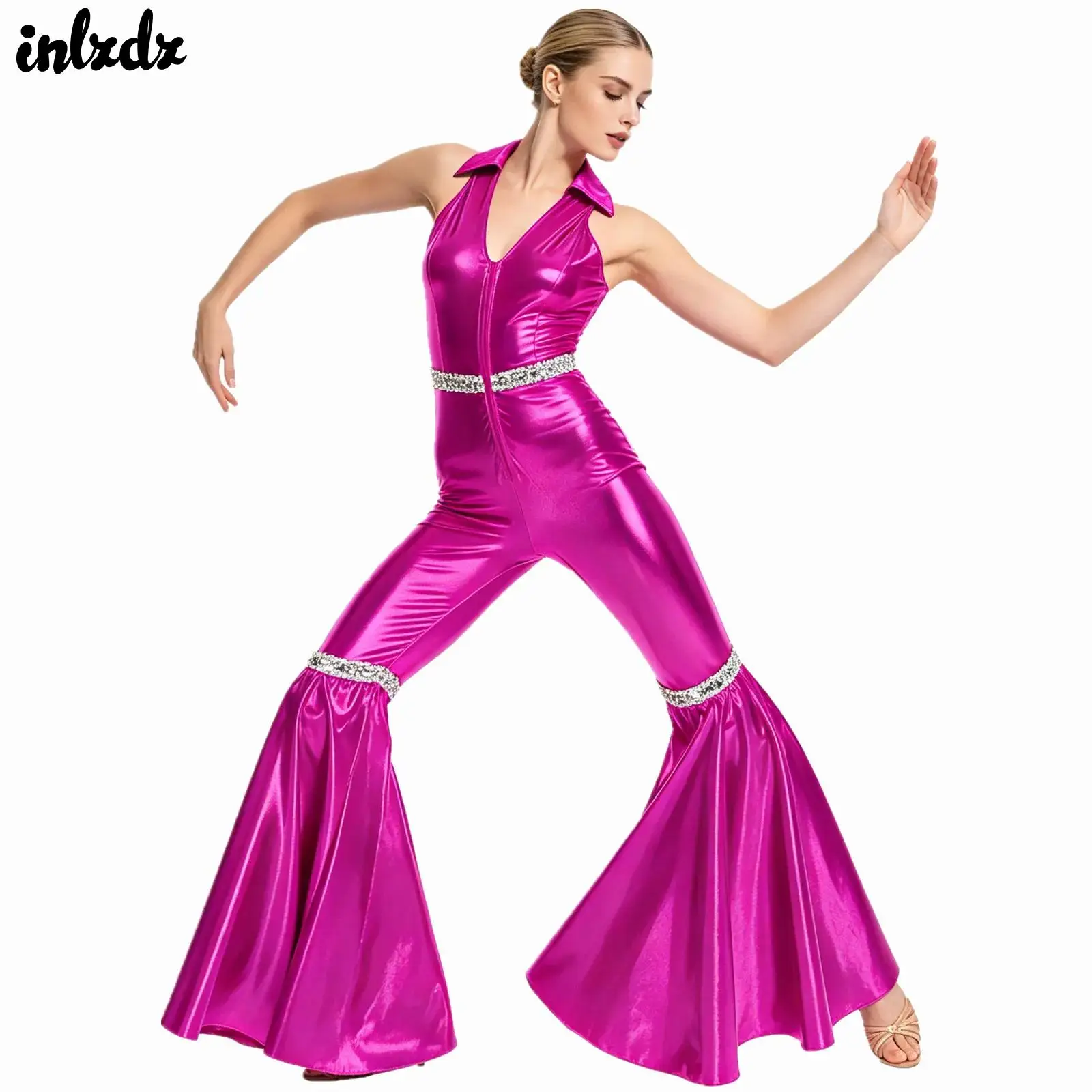 Womens Metallic Shiny Jazz Hip Hop Dance Performance Costume 70s 80s Disco Party Rompers Bell-bottom Hippie Jumpsuit Dancewear
Womens Metallic Shiny Jazz Hip Hop Dance Performance Costume 70s 80s Disco Party Rompers Bell-bottom Hippie Jumpsuit Dancewear
