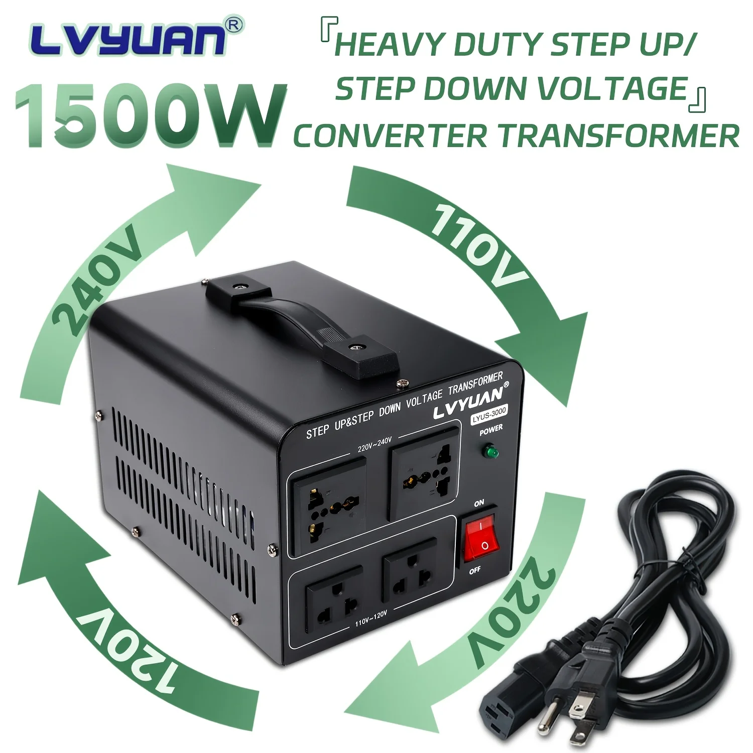 LVYUAN Voltage Converter Transformer 500W/600W/1600 Watt (Peak)Step Up/Down Convert From 110V-120V to 220V-240Vt And From 220V-240V to 110V-120V with 2 US Outlets, 2 Universal Outlets, Resettable Circuit Breaker)
LVYUAN Voltage Converter Transformer 500W/600W/1600 Watt (Peak)Step Up/Down Convert From 110V-120V to 220V-240Vt And From 220V-240V to 110V-120V with 2 US Outlets, 2 Universal Outlets, Resettable Circuit Breaker)