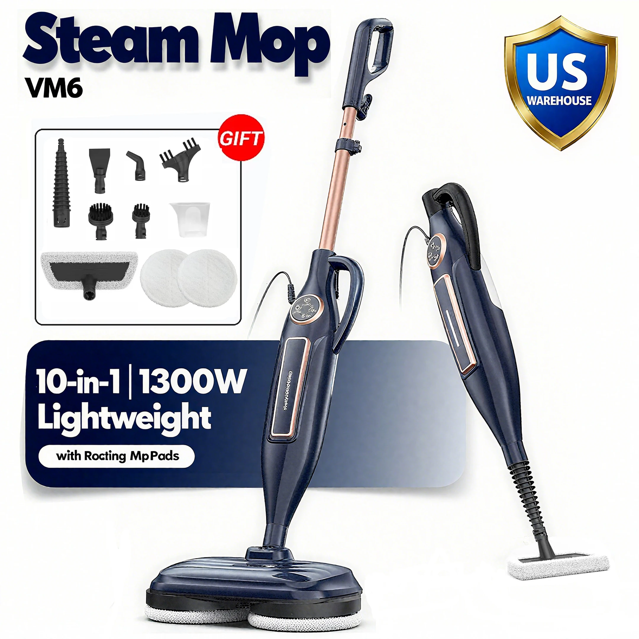 VM6 Steam Mop Cleaner with Rotating Mop Pads 1300W Powerful Floor Steamer 10 in 1 Lightweight Spin Mop High Temperature with Steam Blaster Technology LED Headlights for Home Hardwood Marble Floors
VM6 Steam Mop Cleaner with Rotating Mop Pads 1300W Powerful Floor Steamer 10 in 1 Lightweight Spin Mop High Temperature with Steam Blaster Technology LED Headlights for Home Hardwood Marble Floors