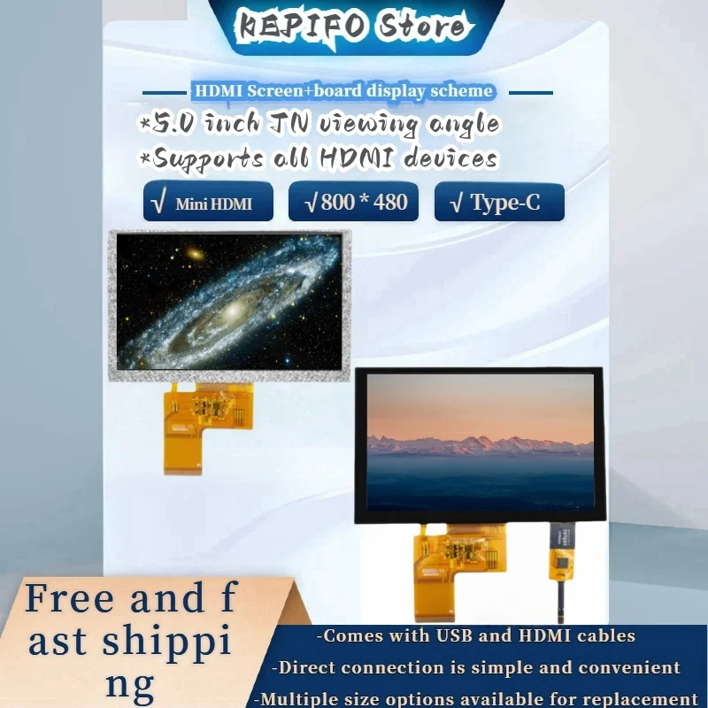 HDMI 5-inch display screen with HDMI board TN module RGB interface 40PIN universal support touch TYPE-C power mini HDMI
HDMI 5-inch display screen with HDMI board TN module RGB interface 40PIN universal support touch TYPE-C power mini HDMI