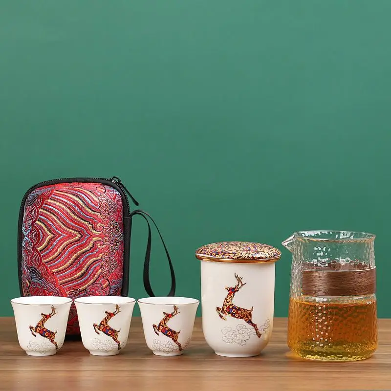 Travel Ceramic Tea Set One Pot Three Cups Glass Quick Guest Cup Anti-Scalding Portable Cup for Gongfu Tea Brewing
Travel Ceramic Tea Set One Pot Three Cups Glass Quick Guest Cup Anti-Scalding Portable Cup for Gongfu Tea Brewing