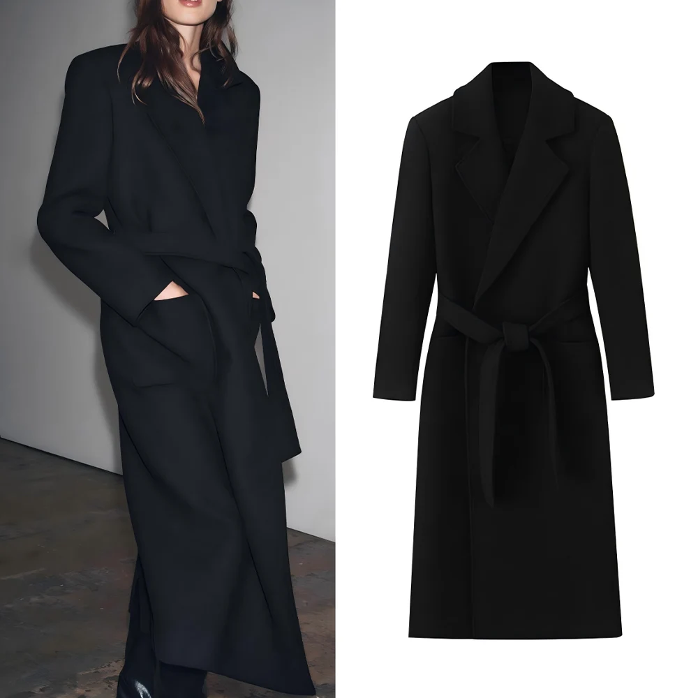Women's 2025 New Fashion With Belt Black Long Style Loose Wool Blended Coat Retro Long Sleeve Pocket Women's Coat chic Top
Women's 2025 New Fashion With Belt Black Long Style Loose Wool Blended Coat Retro Long Sleeve Pocket Women's Coat chic Top