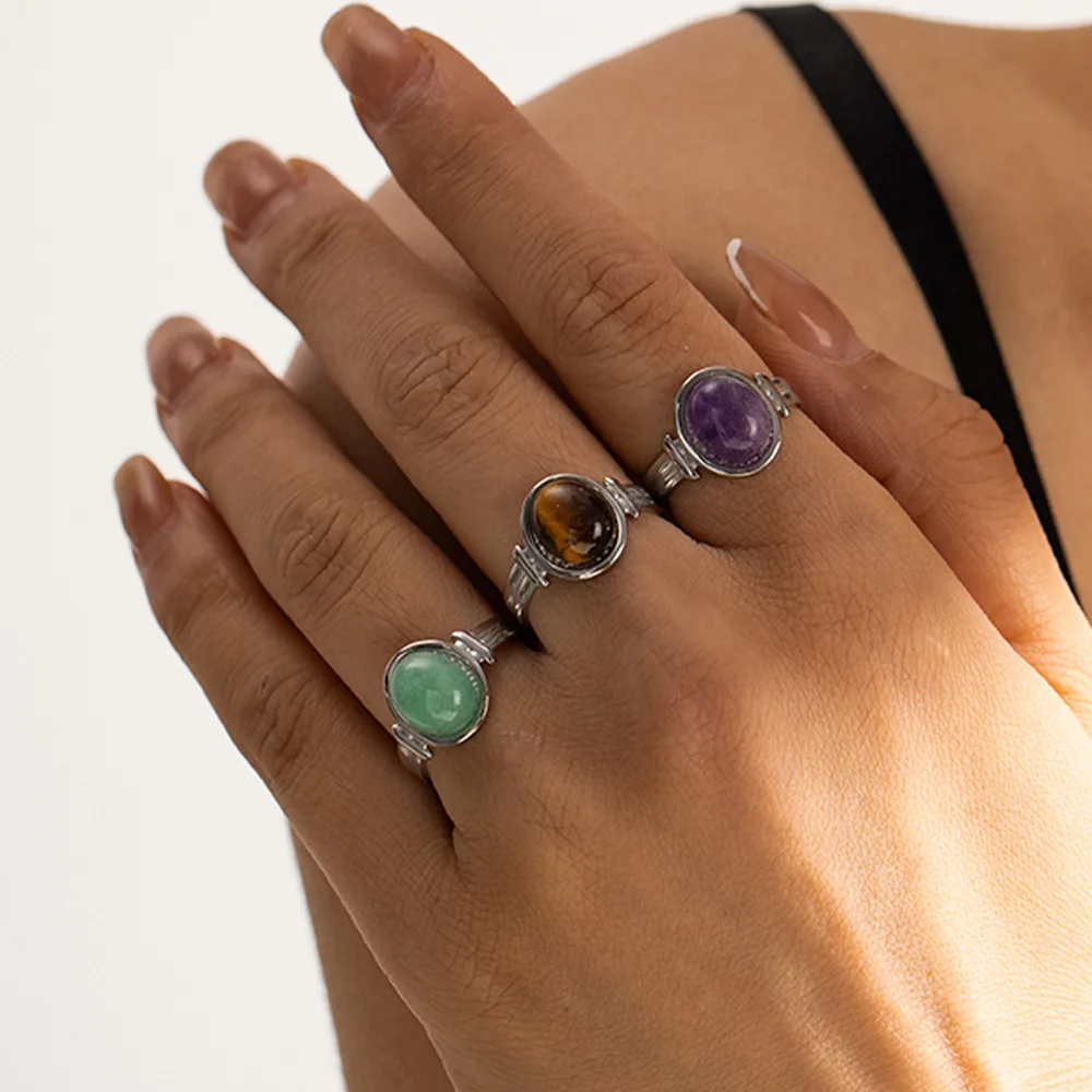 ALLNEWME Waterproof Jewelry Silver PVD Plated Stainless Steel Colorful Natural Stone Round Open Adjustable Charm Rings for Women
ALLNEWME Waterproof Jewelry Silver PVD Plated Stainless Steel Colorful Natural Stone Round Open Adjustable Charm Rings for Women