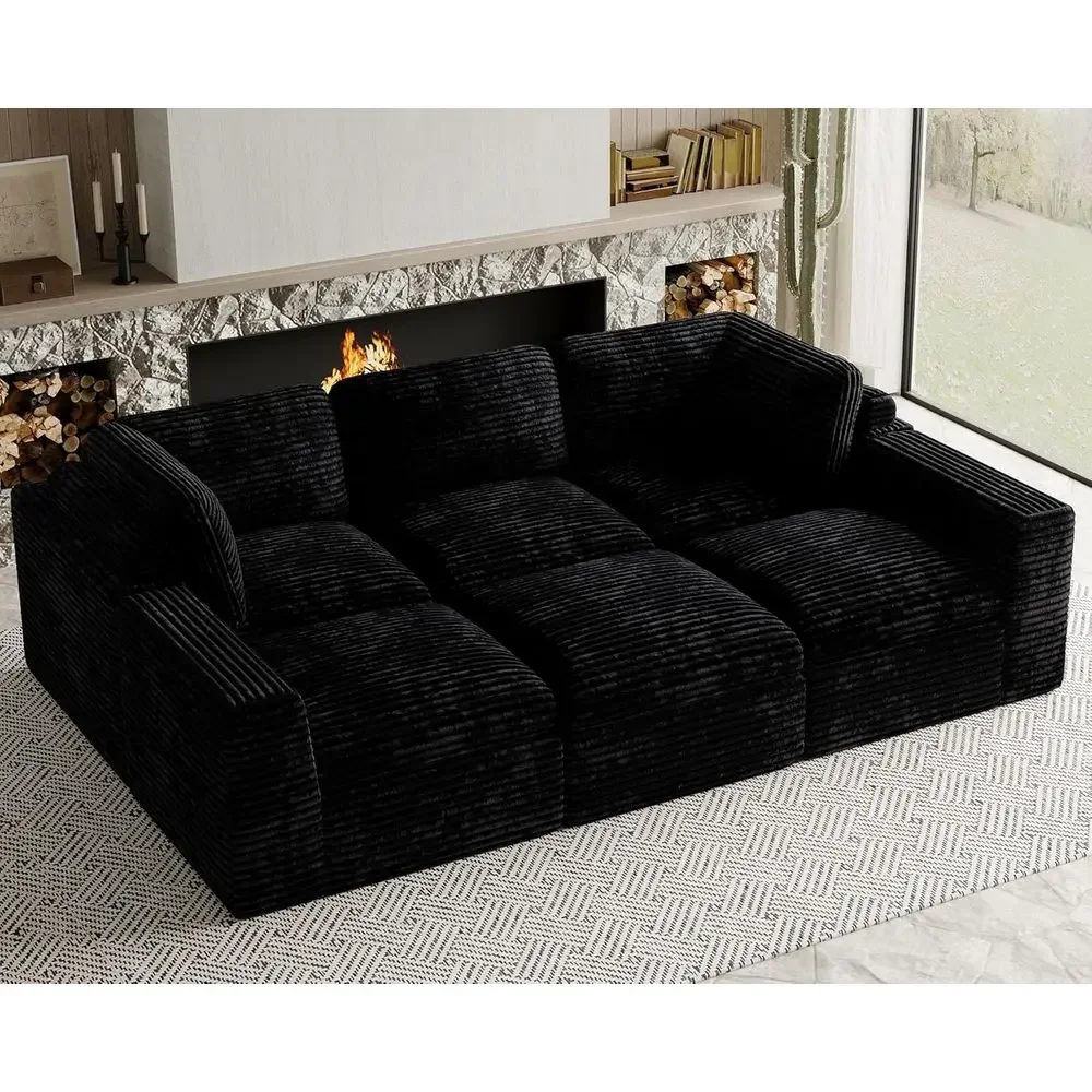 6-Seater Plush Corduroy Sectional Sofa with Ottoman for Living Room, Black
6-Seater Plush Corduroy Sectional Sofa with Ottoman for Living Room, Black