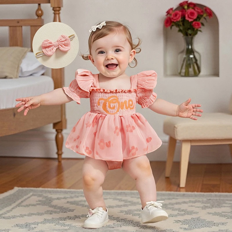 Newborn Baby Girl One Year Old Birthday Outfit, Short Sleeve Embroidery Letters Tulle Patchwork Romper Dress with Headband
Newborn Baby Girl One Year Old Birthday Outfit, Short Sleeve Embroidery Letters Tulle Patchwork Romper Dress with Headband